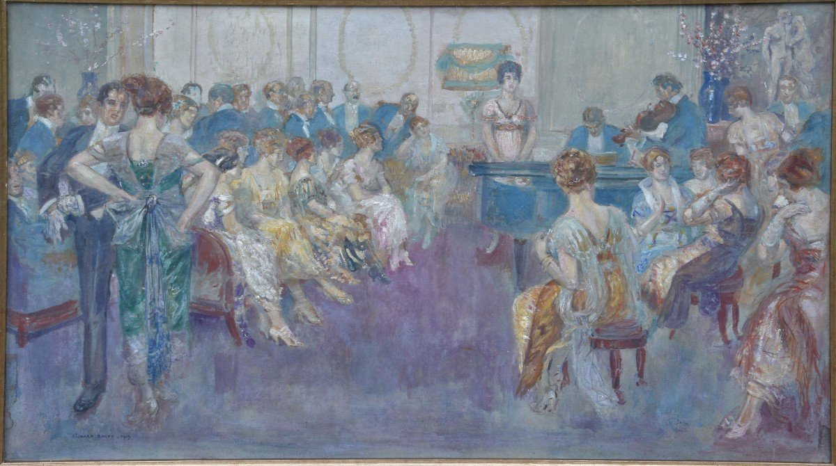 Richard Ranft "le salon de musique" 1919 technique mixte 32,5x53-photo-4